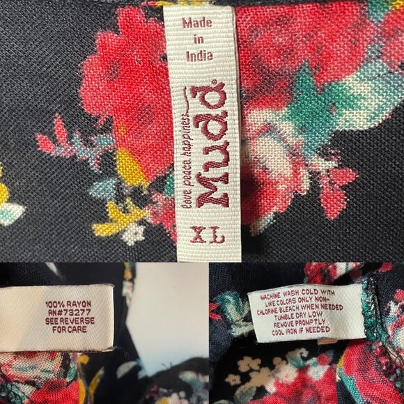 Mudd Button Up Long Sleeve Shirt Black and Red Floral Casual Top Womens Size XL - Picture 3 of 7